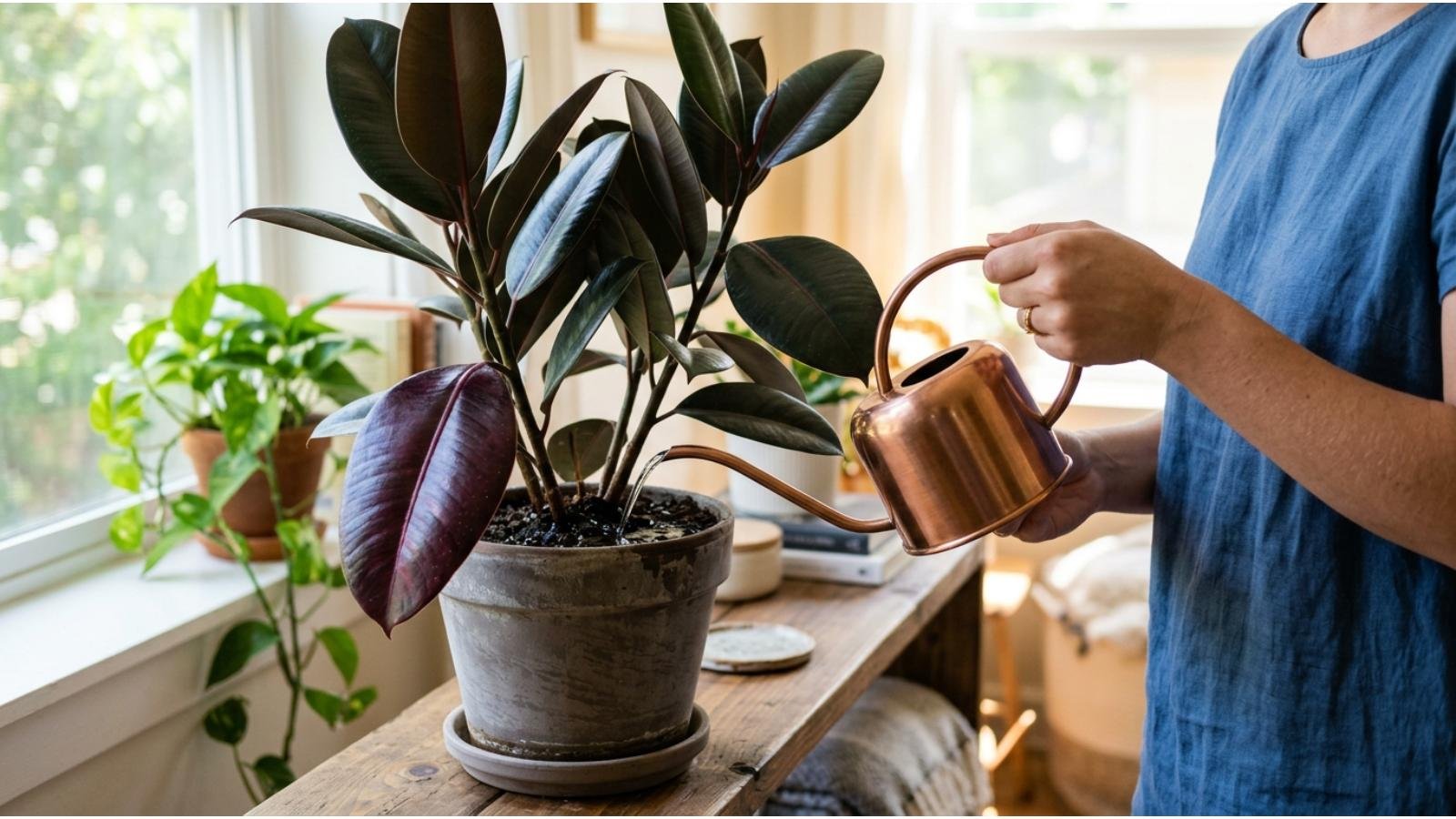 water-a-burgundy-rubber-plant